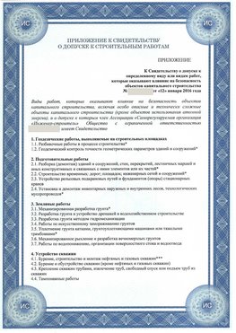 Приложение к свидетельству о допуске к строительным работам Георгиевск СРО в строительстве
